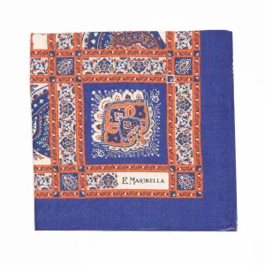 Soft Blue And Brown Wool Stole - Floral Pattern>E.Marinella Outlet