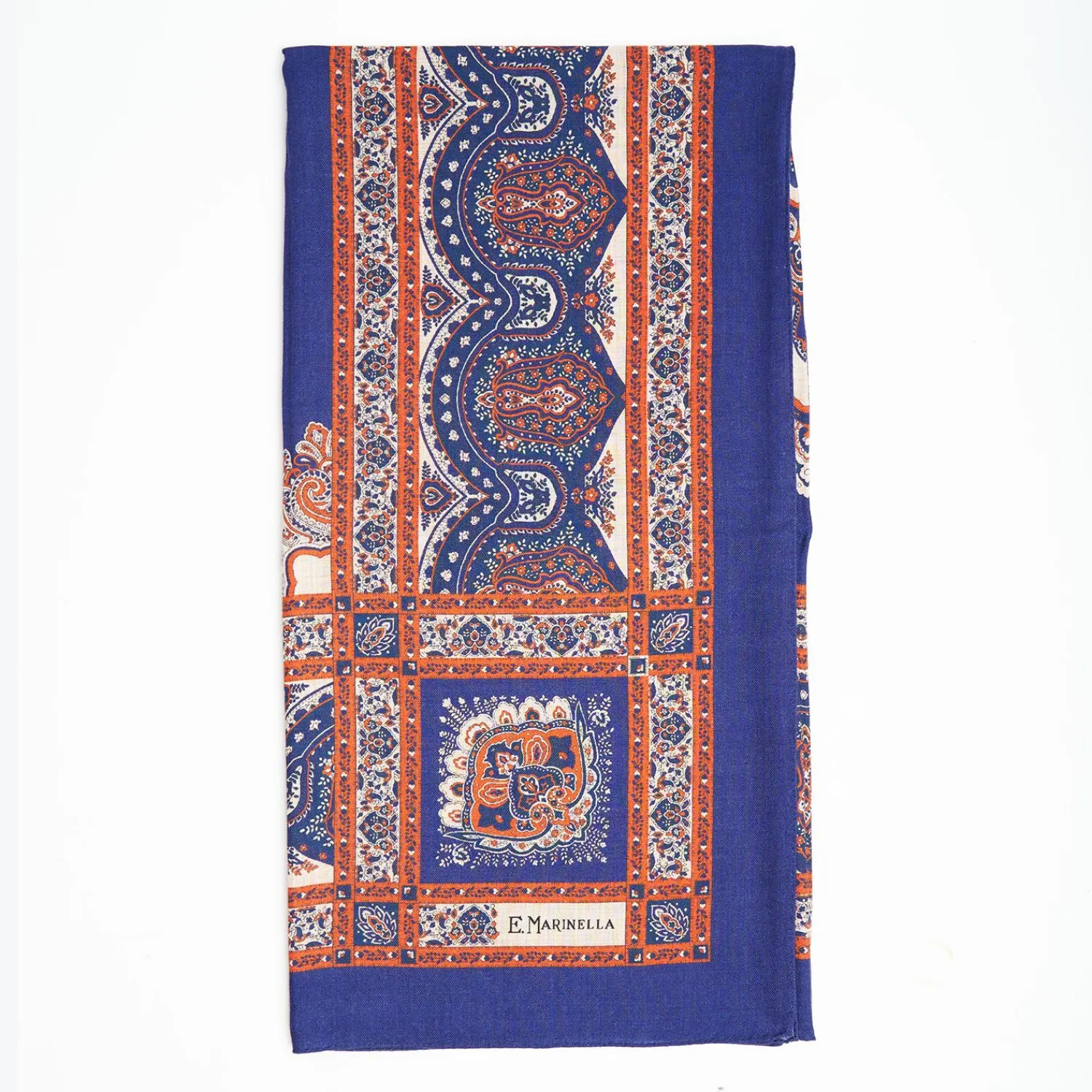 Soft Blue And Brown Wool Stole - Floral Pattern>E.Marinella Outlet