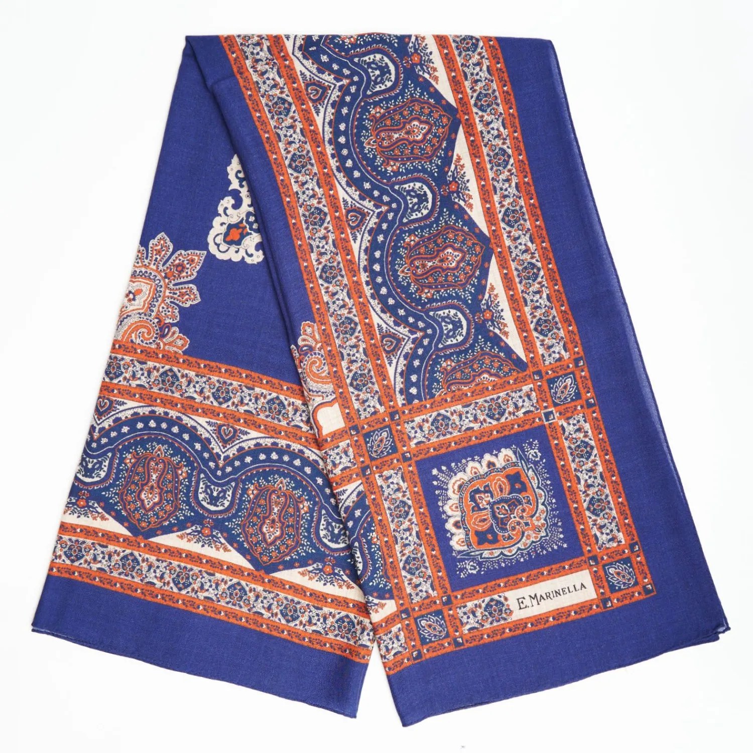Soft Blue And Brown Wool Stole - Floral Pattern>E.Marinella Outlet