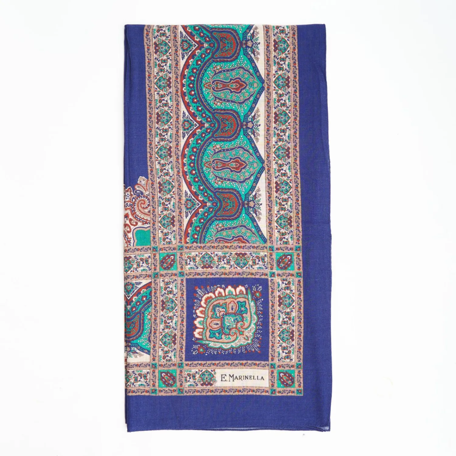 Soft Blue And Green Wool Stole - Floral Pattern>E.Marinella Sale