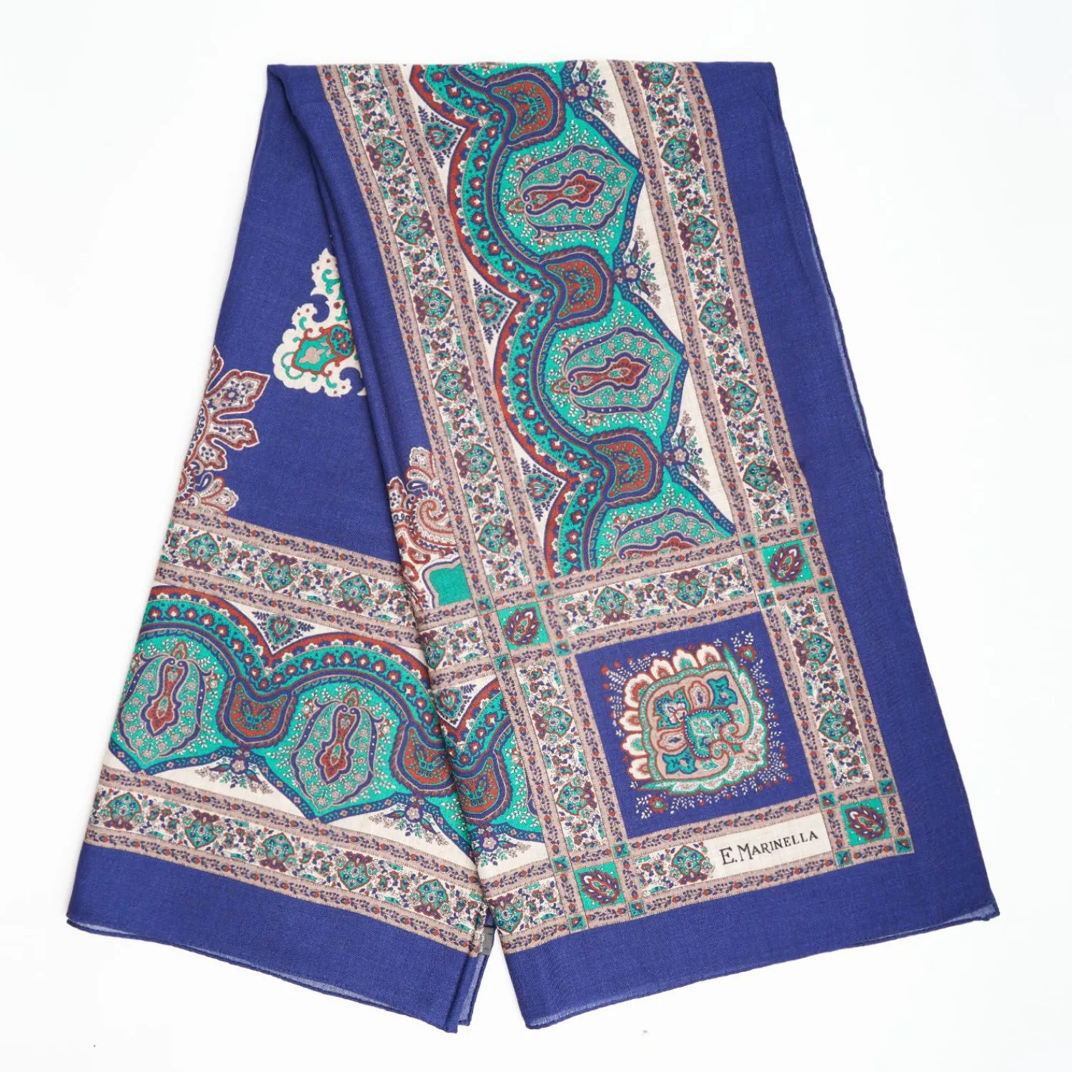 Soft Blue And Green Wool Stole - Floral Pattern>E.Marinella Sale