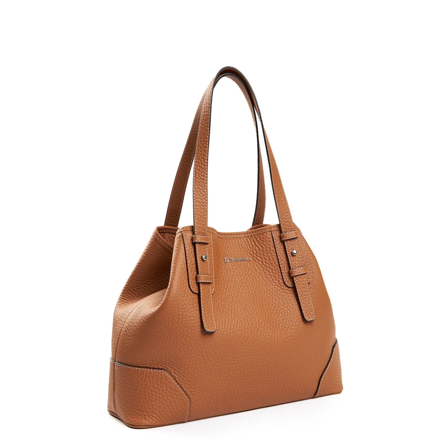Tan Textured Leather Midi Tote Bag>E.Marinella New