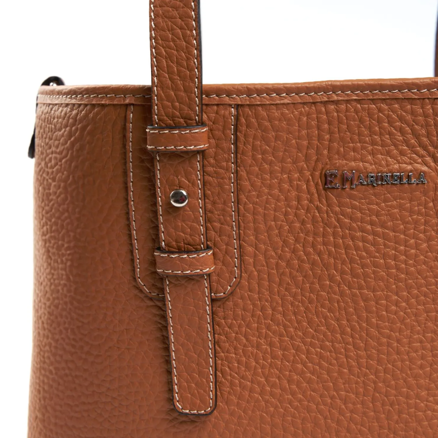 Tan Textured Leather Midi Tote Bag>E.Marinella New