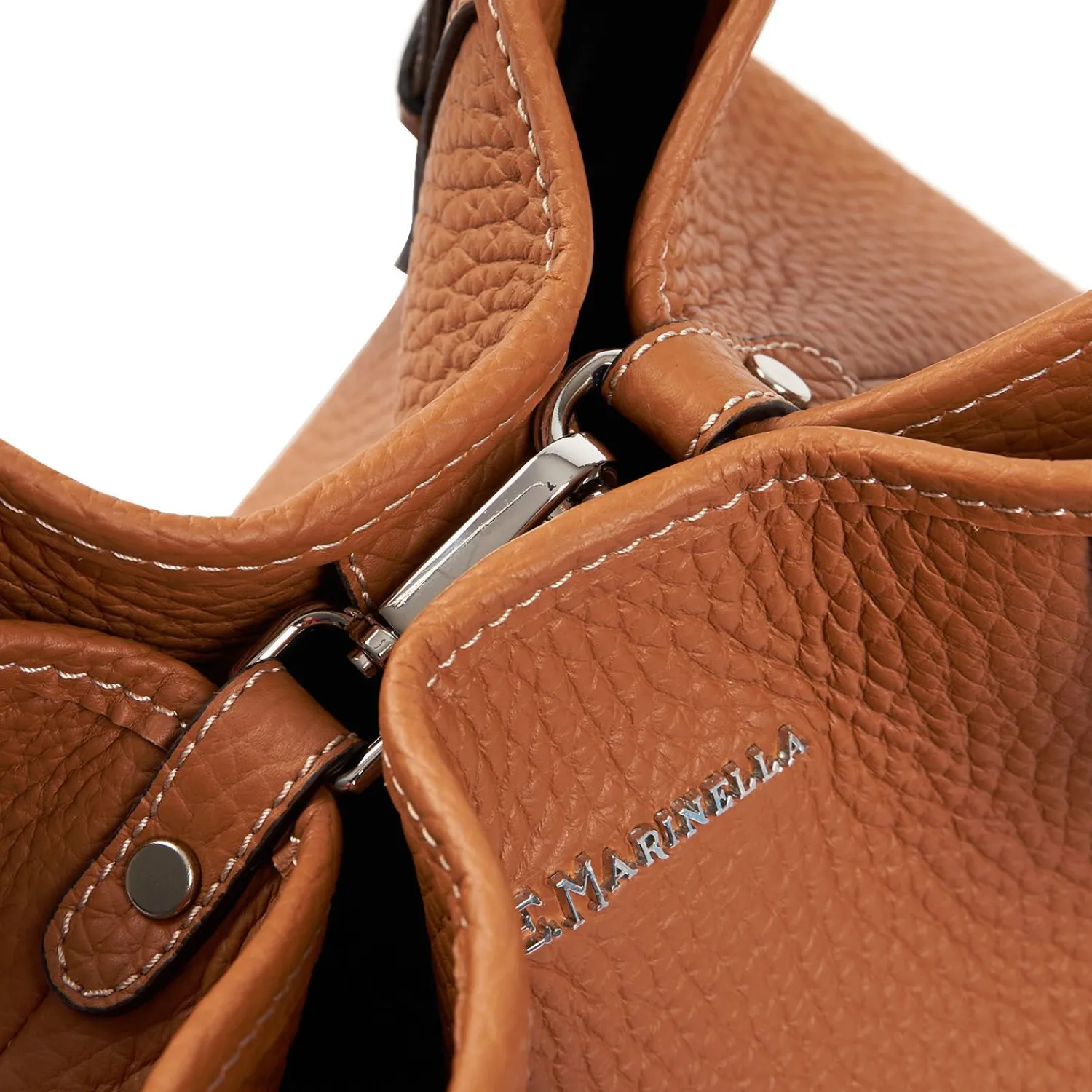 Tan Textured Leather Midi Tote Bag>E.Marinella New