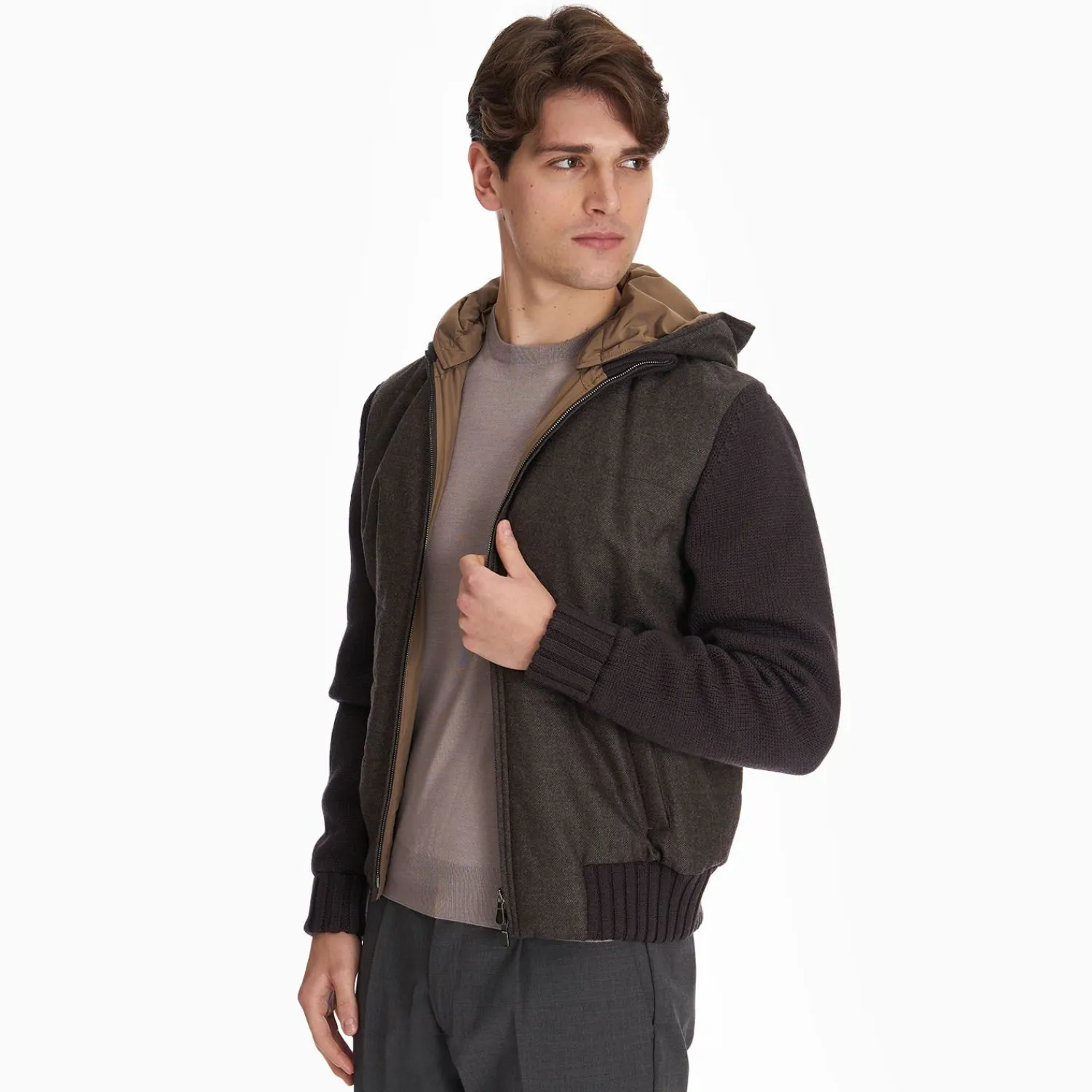 Taupe Color Wool Tricot Knitted Bomber Jacket>E.Marinella Best Sale