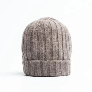 Taupe Colour Cashmere Ribbed Beanie>E.Marinella Flash Sale