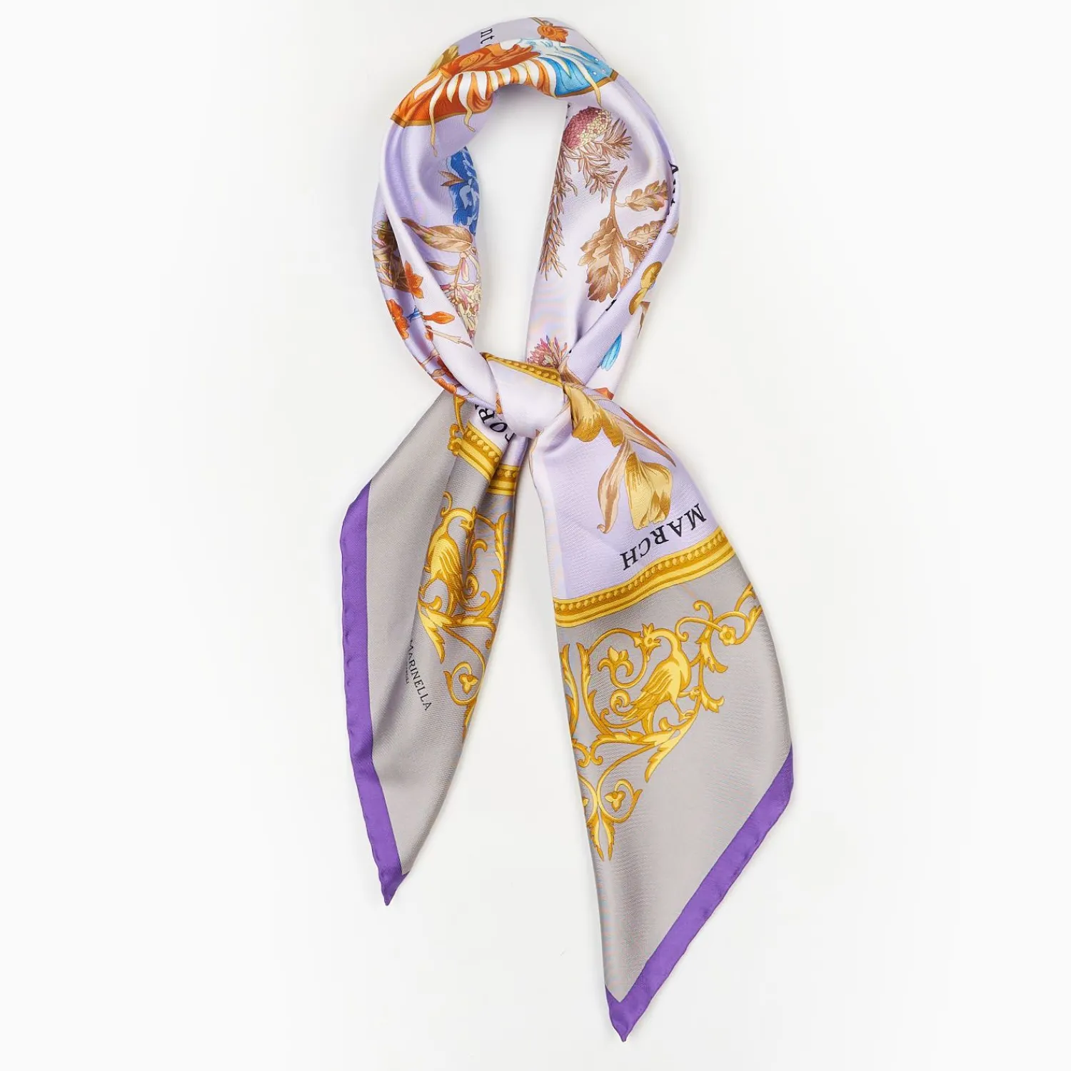 Violet And Taupe Silk Scarf 90 - The Wheel Of Seasons>E.Marinella Store