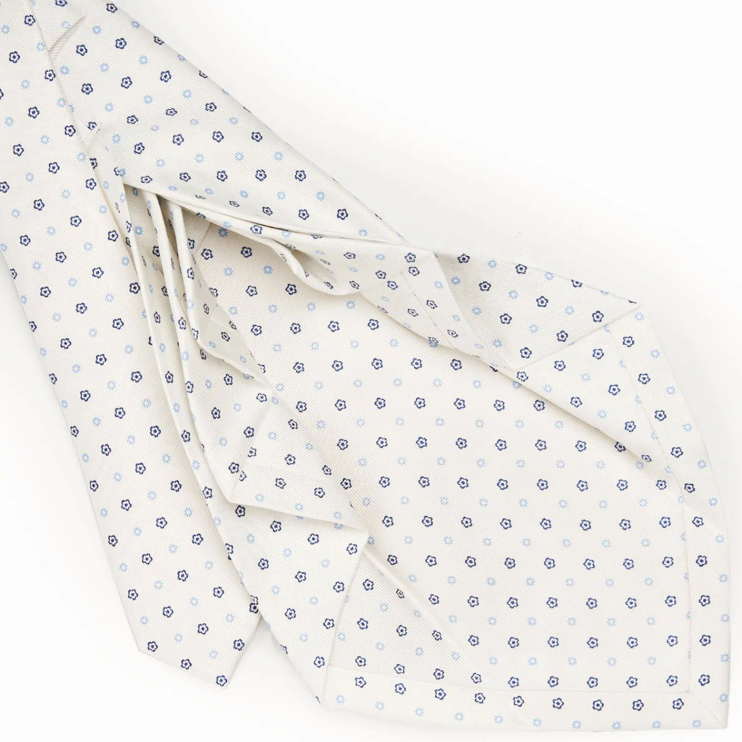 White 9 Fold Sartorial Silk Tie Small Flower Pattern>E.Marinella Clearance