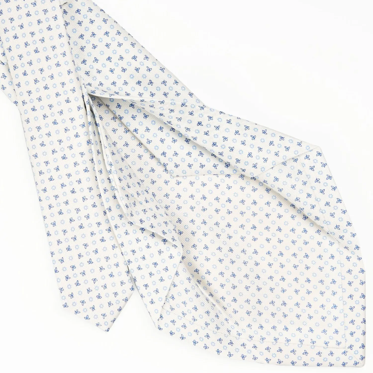 White 5 Fold Sartorial Silk Tie - Small Flower Pattern>E.Marinella Clearance