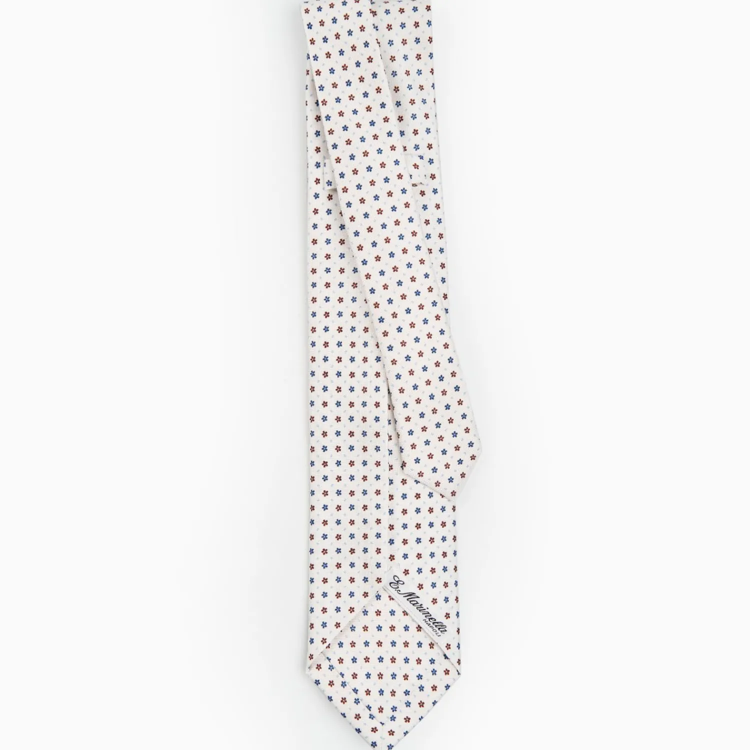 White 9 Fold Sartorial Silk Tie Small Flower Pattern>E.Marinella Clearance