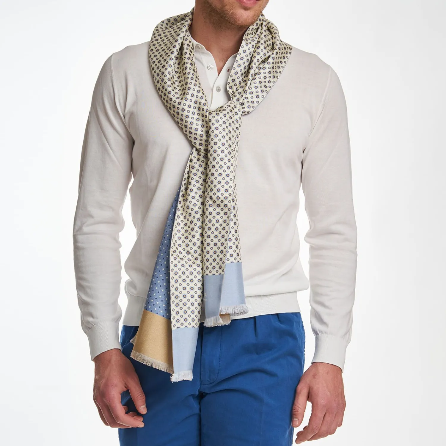 White Double Silk Scarf>E.Marinella Best
