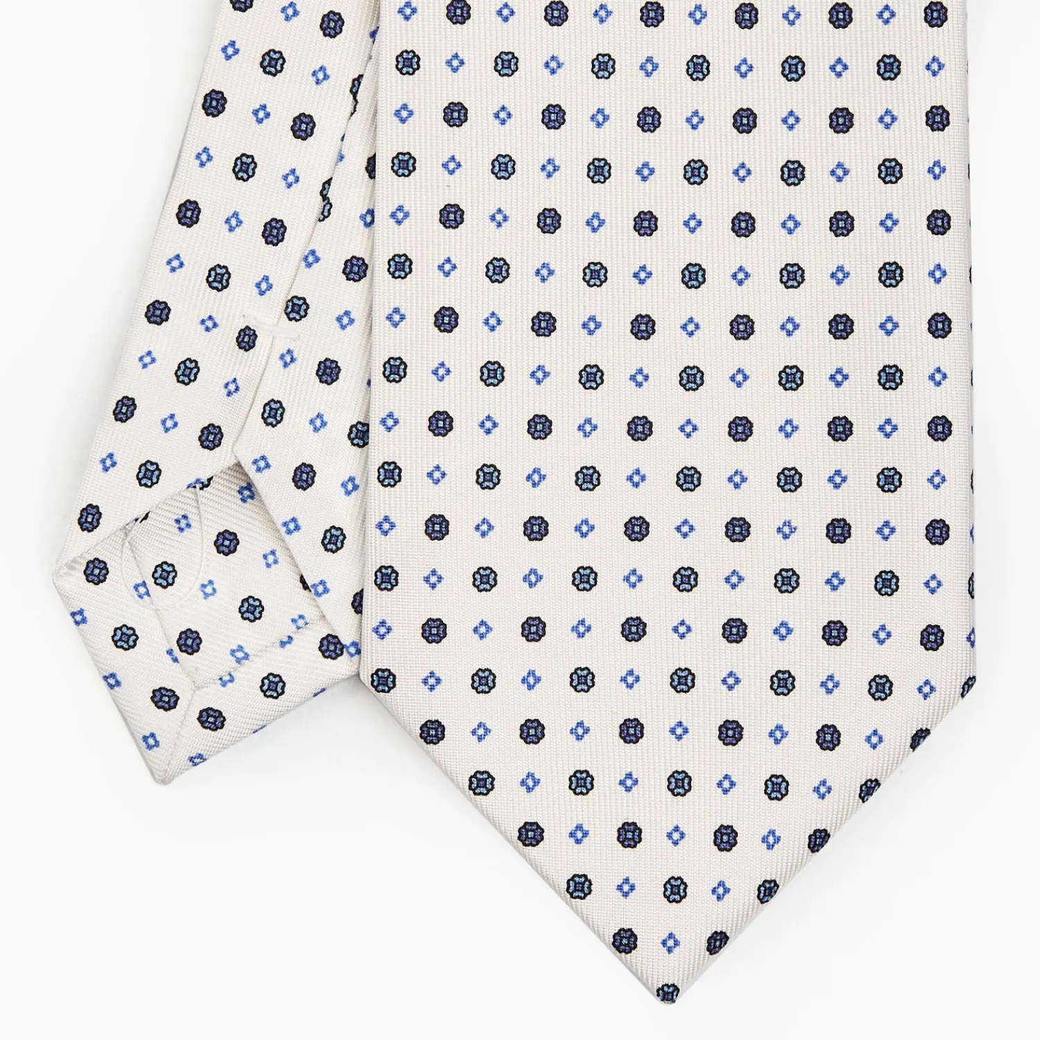 White Extra Long Sartorial Silk Tie - Small Flower Pattern>E.Marinella Online
