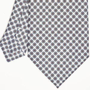 White Extra Long Sartorial Silk Tie - Small Flower Pattern>E.Marinella New