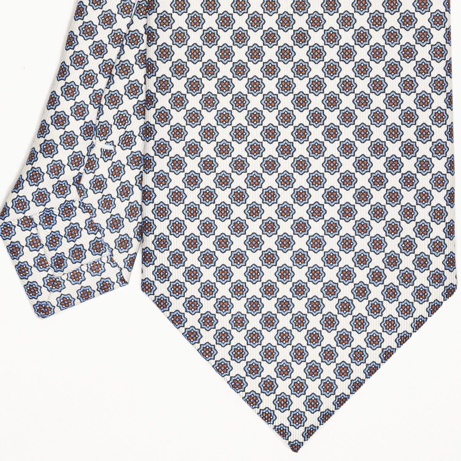 White Extra Long Sartorial Silk Tie - Small Flower Pattern>E.Marinella New