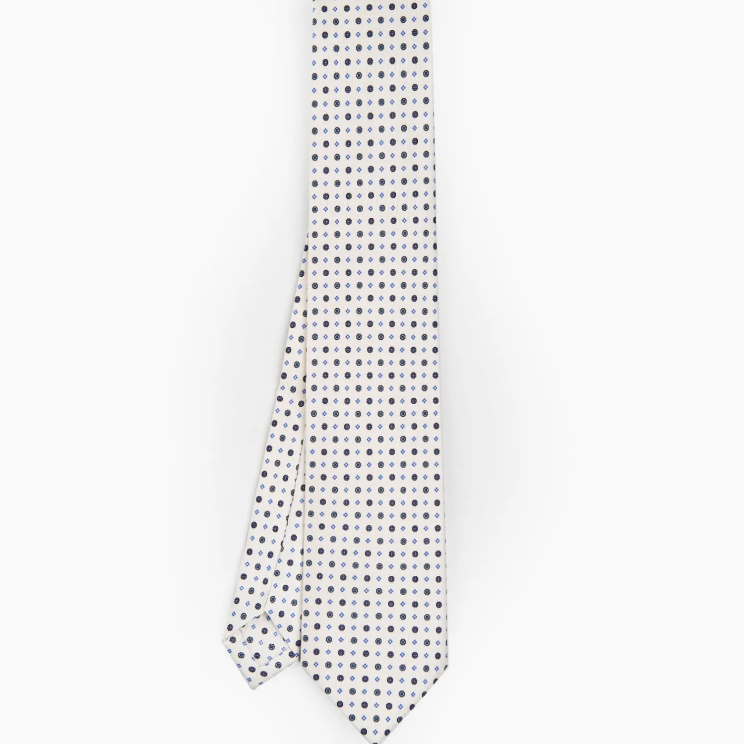 White Extra Long Sartorial Silk Tie - Small Flower Pattern>E.Marinella Online