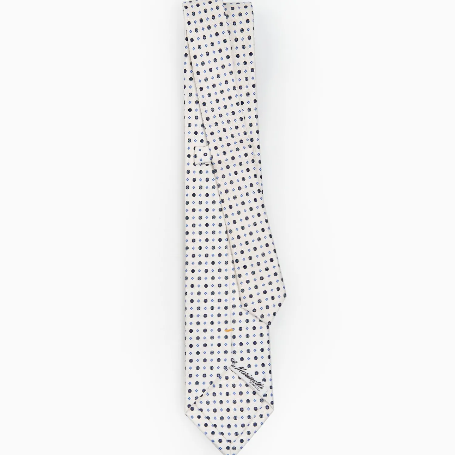 White Extra Long Sartorial Silk Tie - Small Flower Pattern>E.Marinella Online