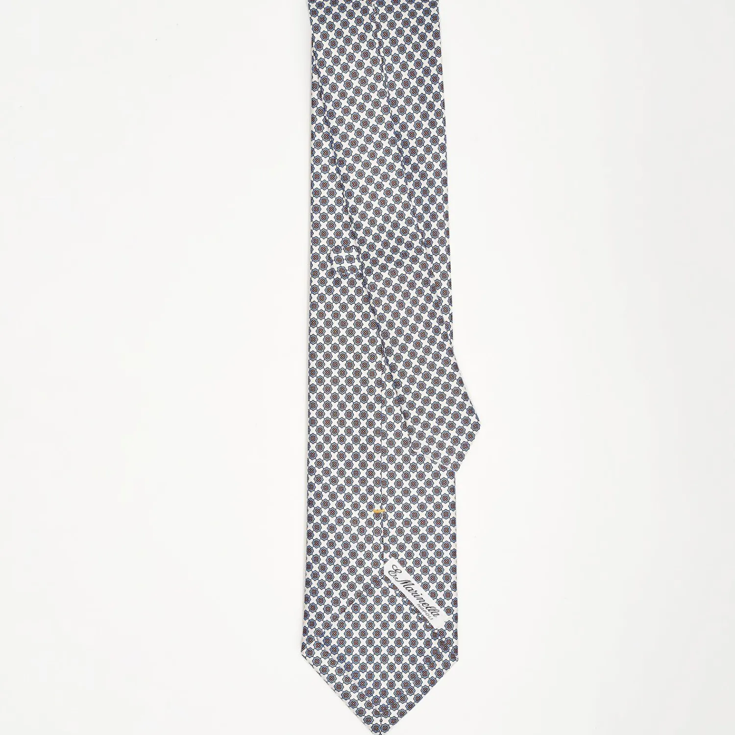 White Extra Long Sartorial Silk Tie - Small Flower Pattern>E.Marinella New