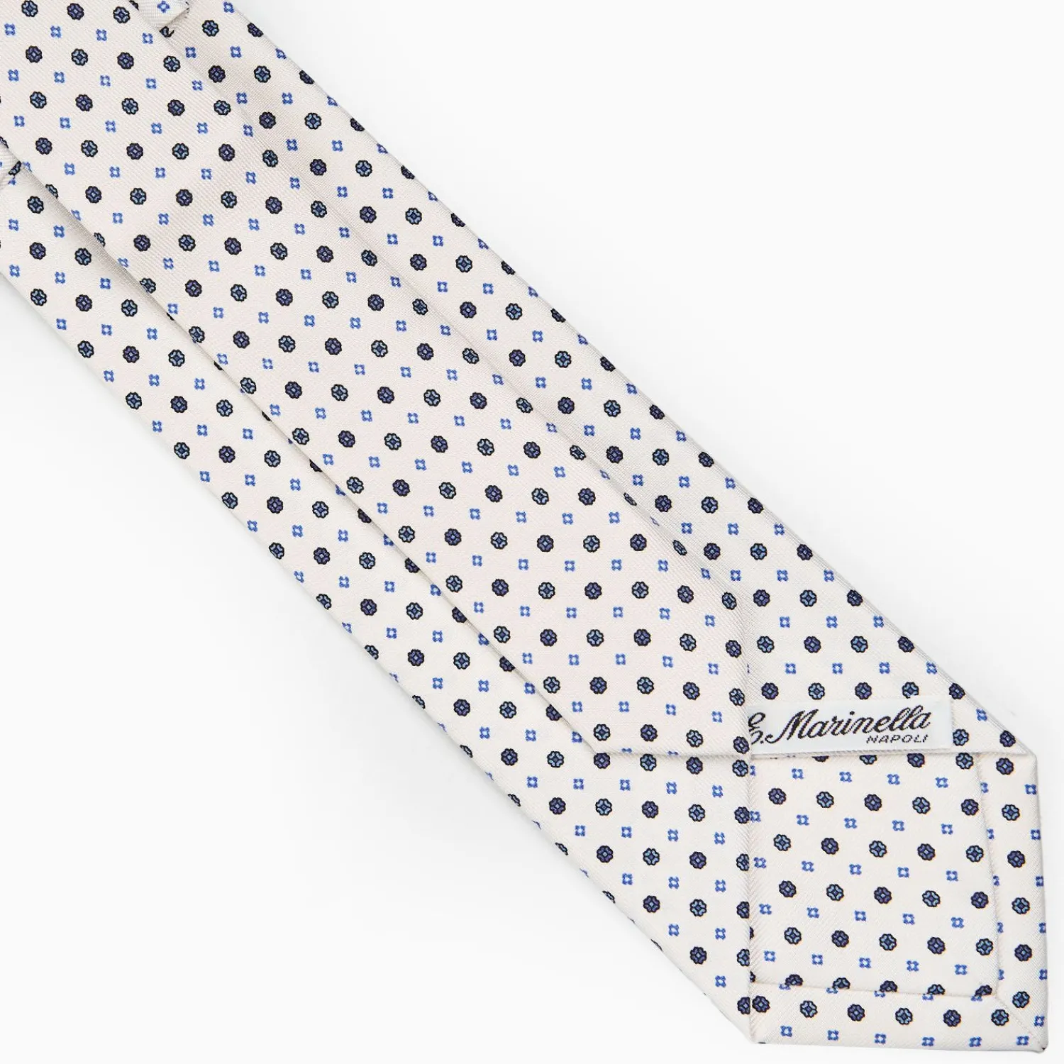 White Extra Long Sartorial Silk Tie - Small Flower Pattern>E.Marinella Online