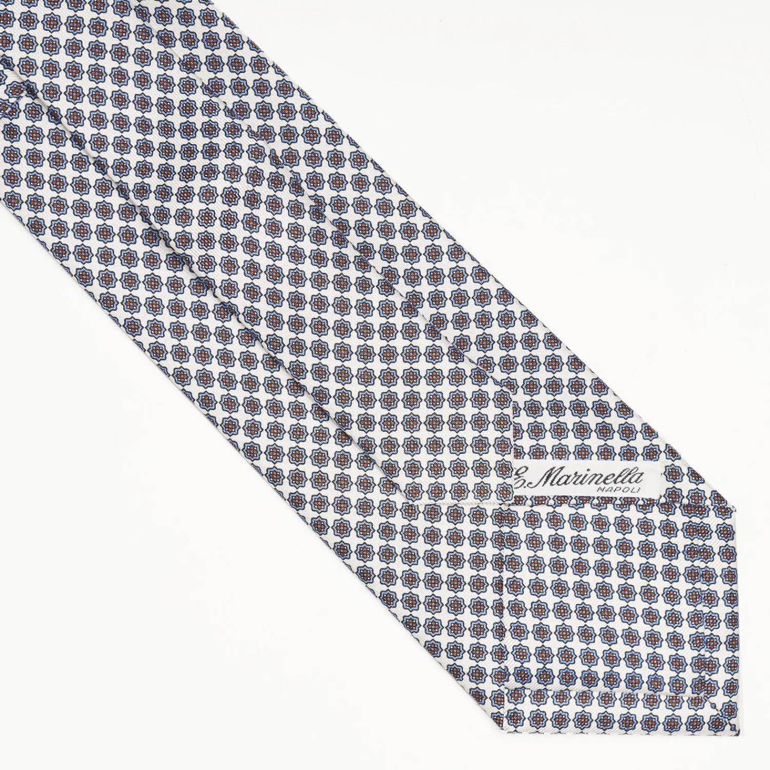 White Extra Long Sartorial Silk Tie - Small Flower Pattern>E.Marinella New