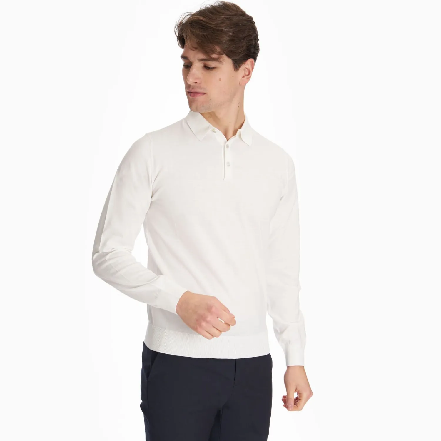White Long Sleeve Knitted Polo>E.Marinella Best Sale