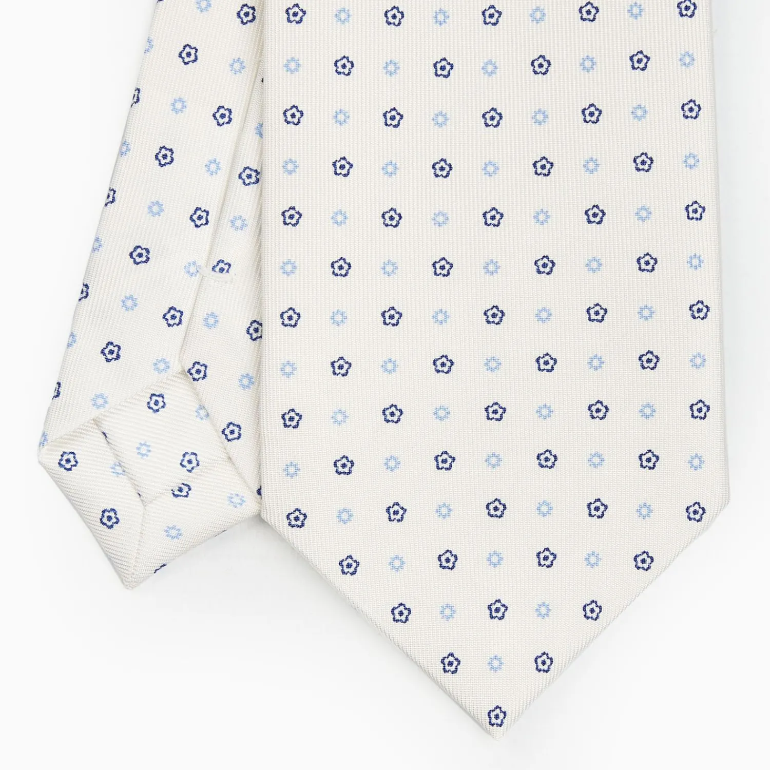 White Sartorial Classic Silk Tie - Small Flower Pattern>E.Marinella Online