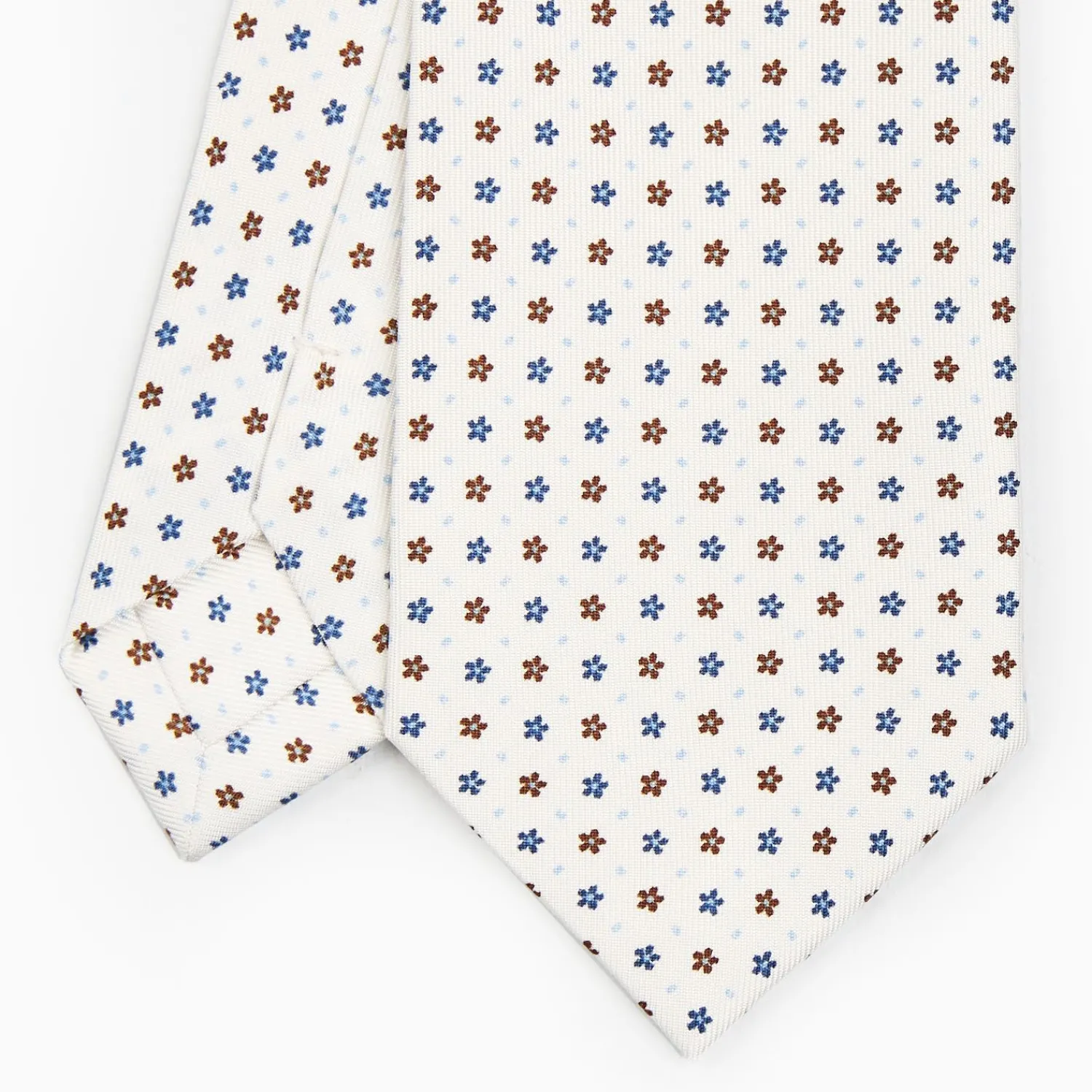 White Sartorial Classic Silk Tie - Small Flower Pattern>E.Marinella Shop