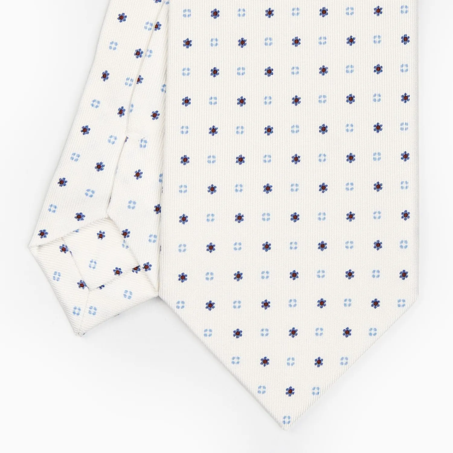 White Sartorial Classic Silk Tie - Small Flower Designs>E.Marinella Store