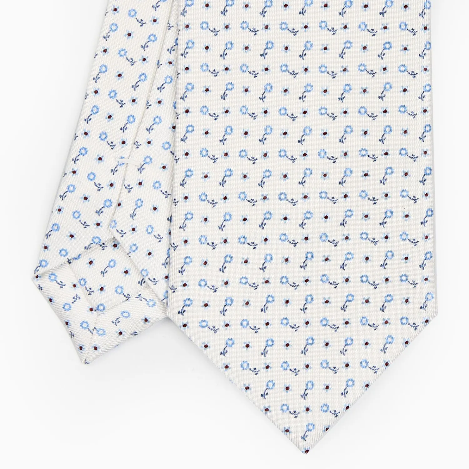 White Sartorial Classic Silk Tie - Small Flower Designs>E.Marinella Outlet