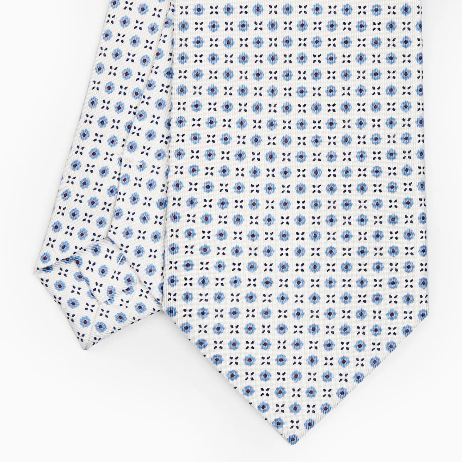 White Sartorial Classic Silk Tie - Small Flower Designs>E.Marinella Online