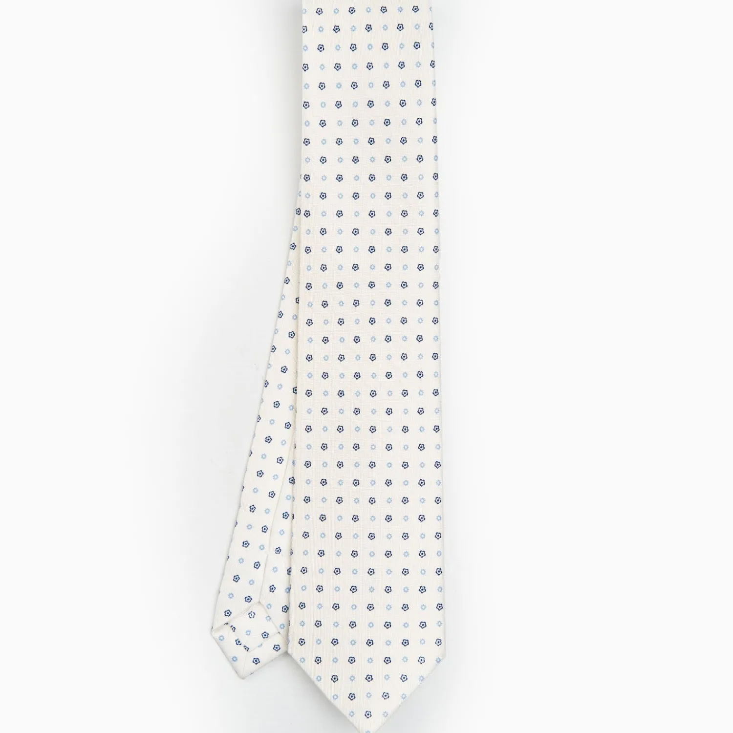 White Sartorial Classic Silk Tie - Small Flower Pattern>E.Marinella Online