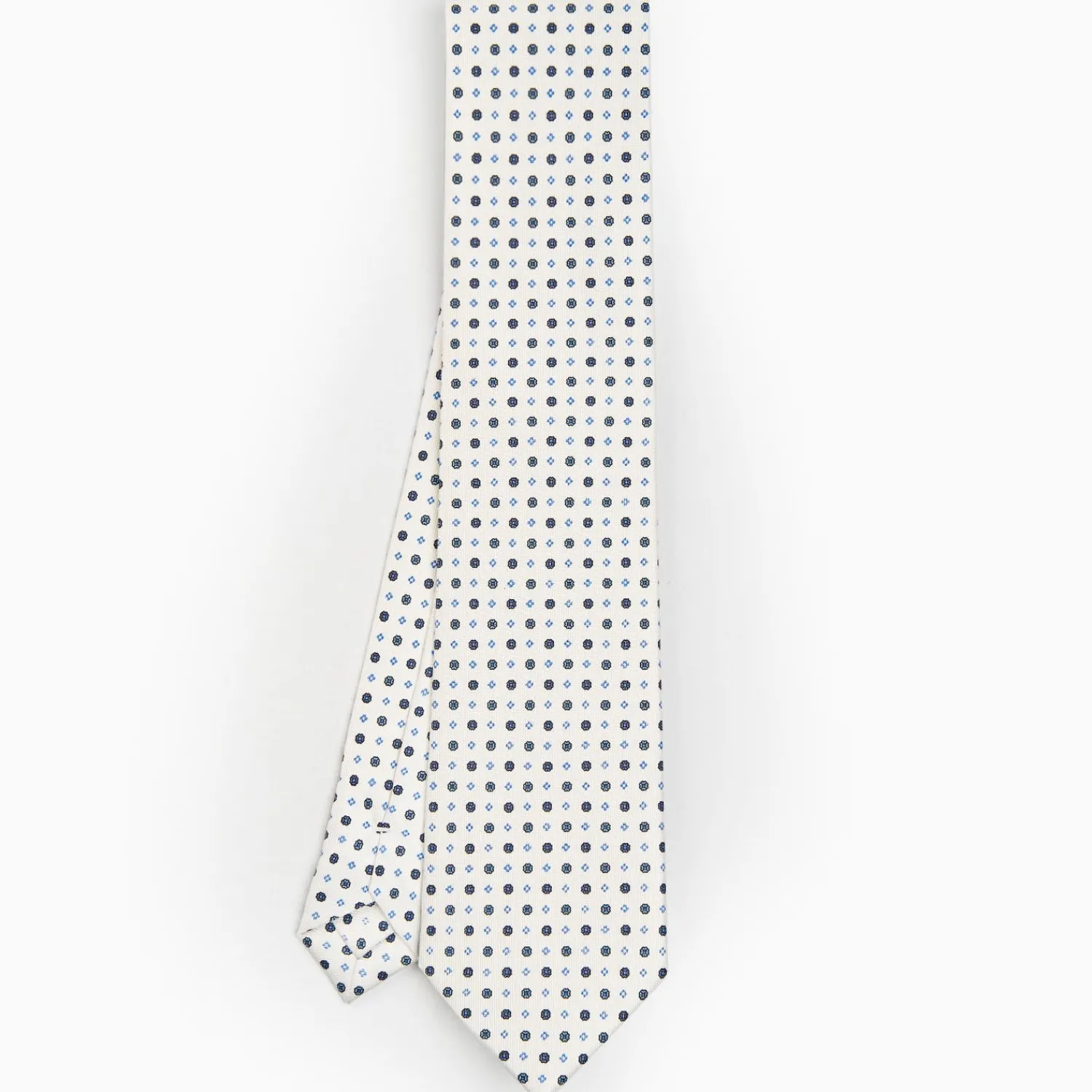 White Sartorial Classic Silk Tie - Small Flower Pattern>E.Marinella Clearance
