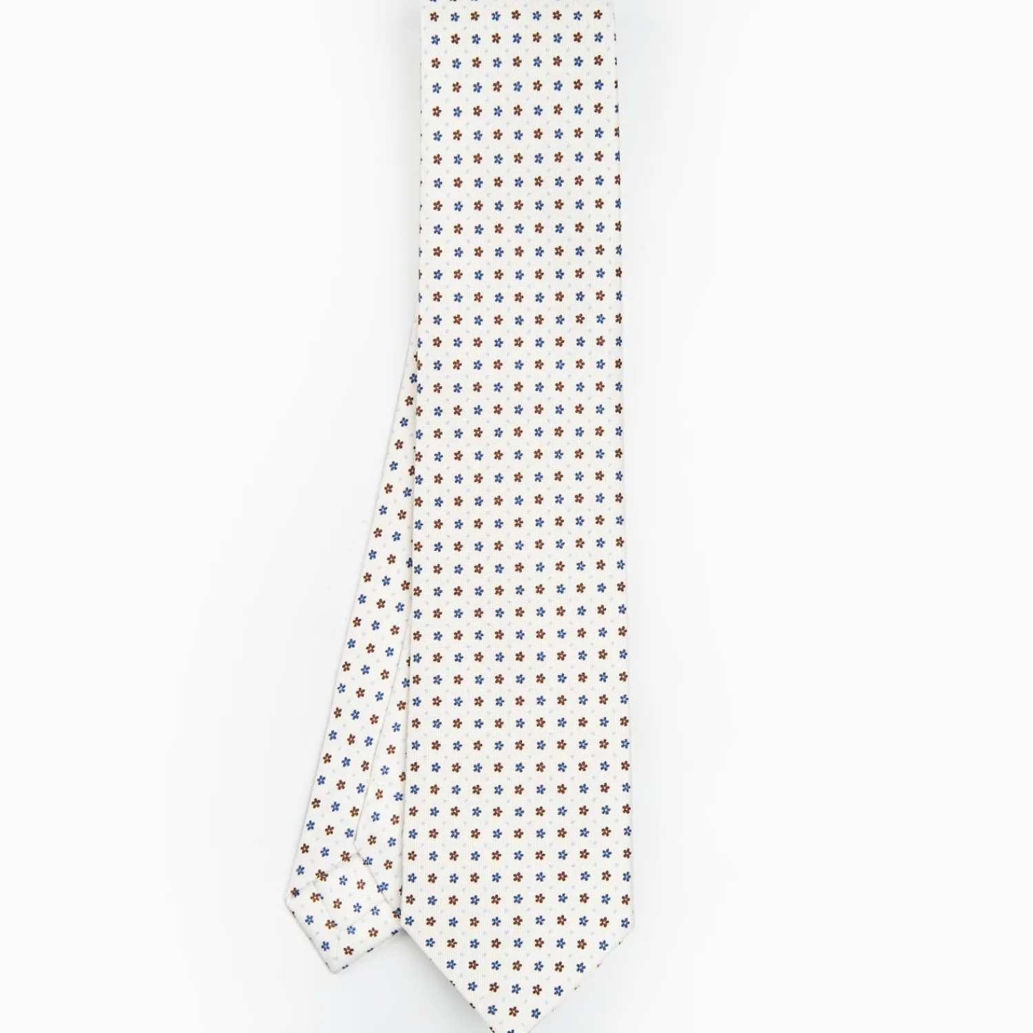 White Sartorial Classic Silk Tie - Small Flower Pattern>E.Marinella Shop