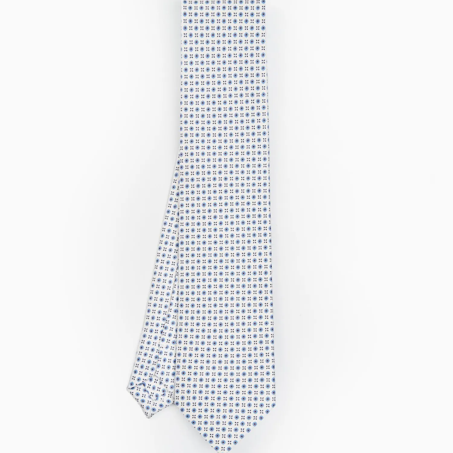 White Sartorial Classic Silk Tie - Small Flower Designs>E.Marinella Online