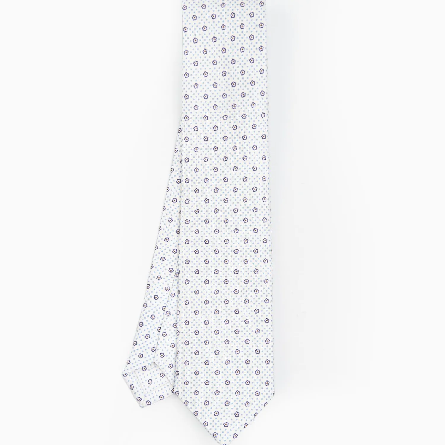 White Sartorial Classic Silk Tie - Small Flower Pattern>E.Marinella Shop