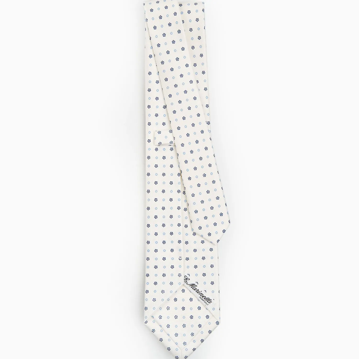 White Sartorial Classic Silk Tie - Small Flower Pattern>E.Marinella Online