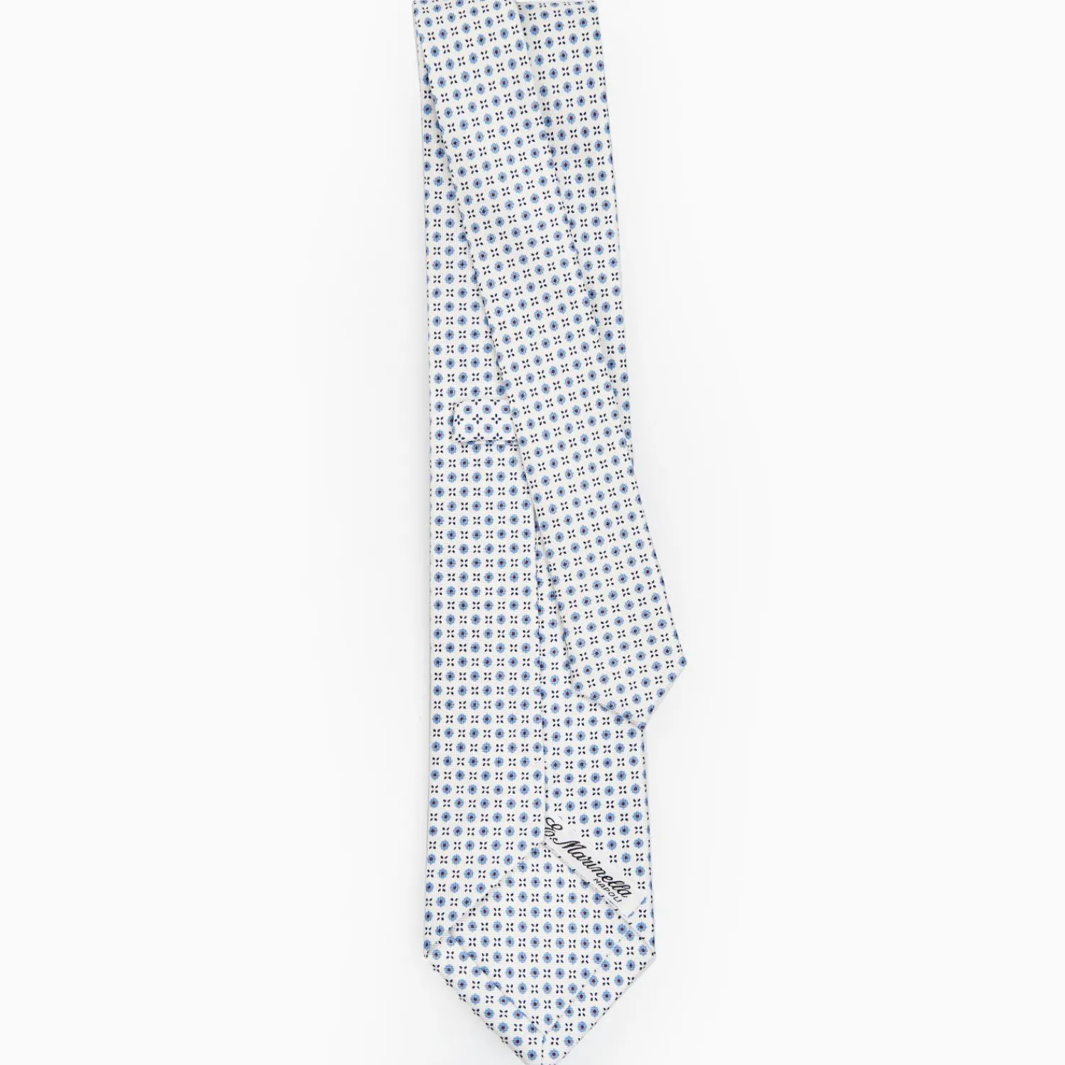 White Sartorial Classic Silk Tie - Small Flower Designs>E.Marinella Online