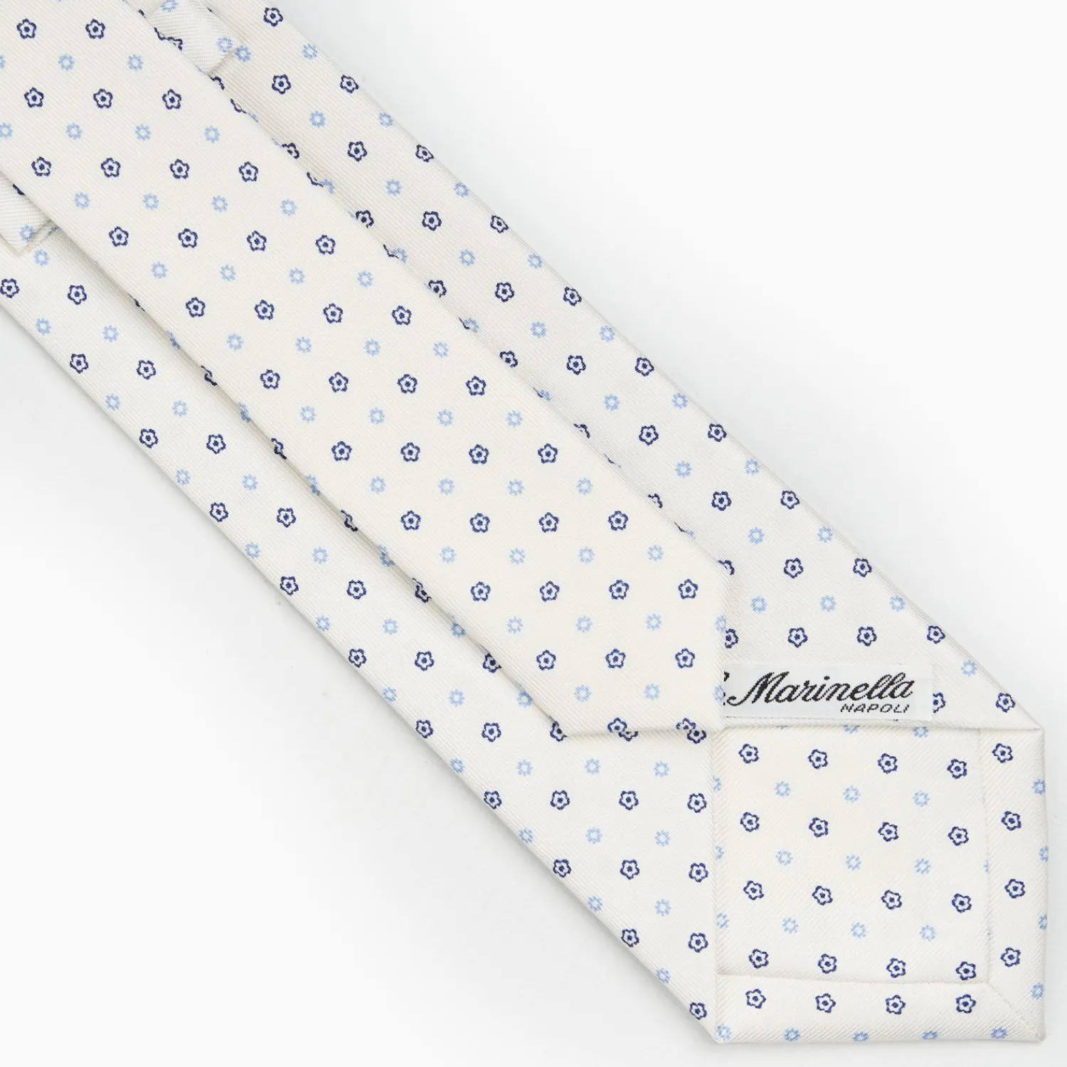 White Sartorial Classic Silk Tie - Small Flower Pattern>E.Marinella Online