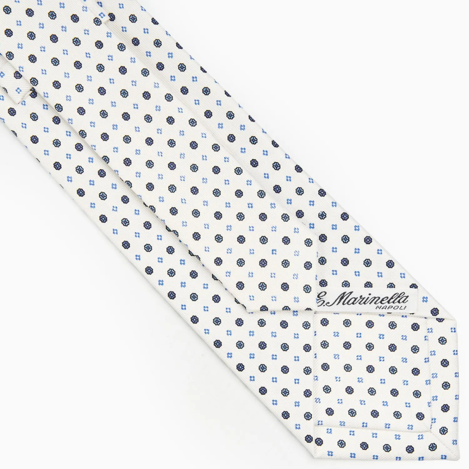White Sartorial Classic Silk Tie - Small Flower Pattern>E.Marinella Clearance