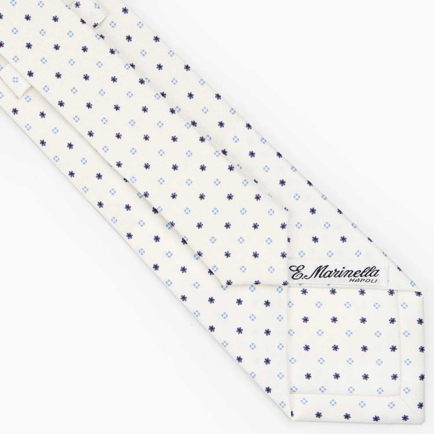 White Sartorial Classic Silk Tie - Small Flower Designs>E.Marinella Store