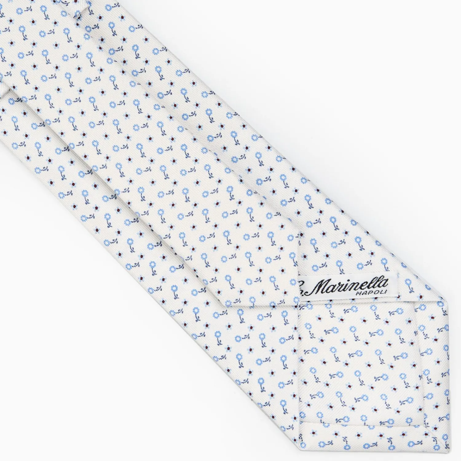 White Sartorial Classic Silk Tie - Small Flower Designs>E.Marinella Outlet