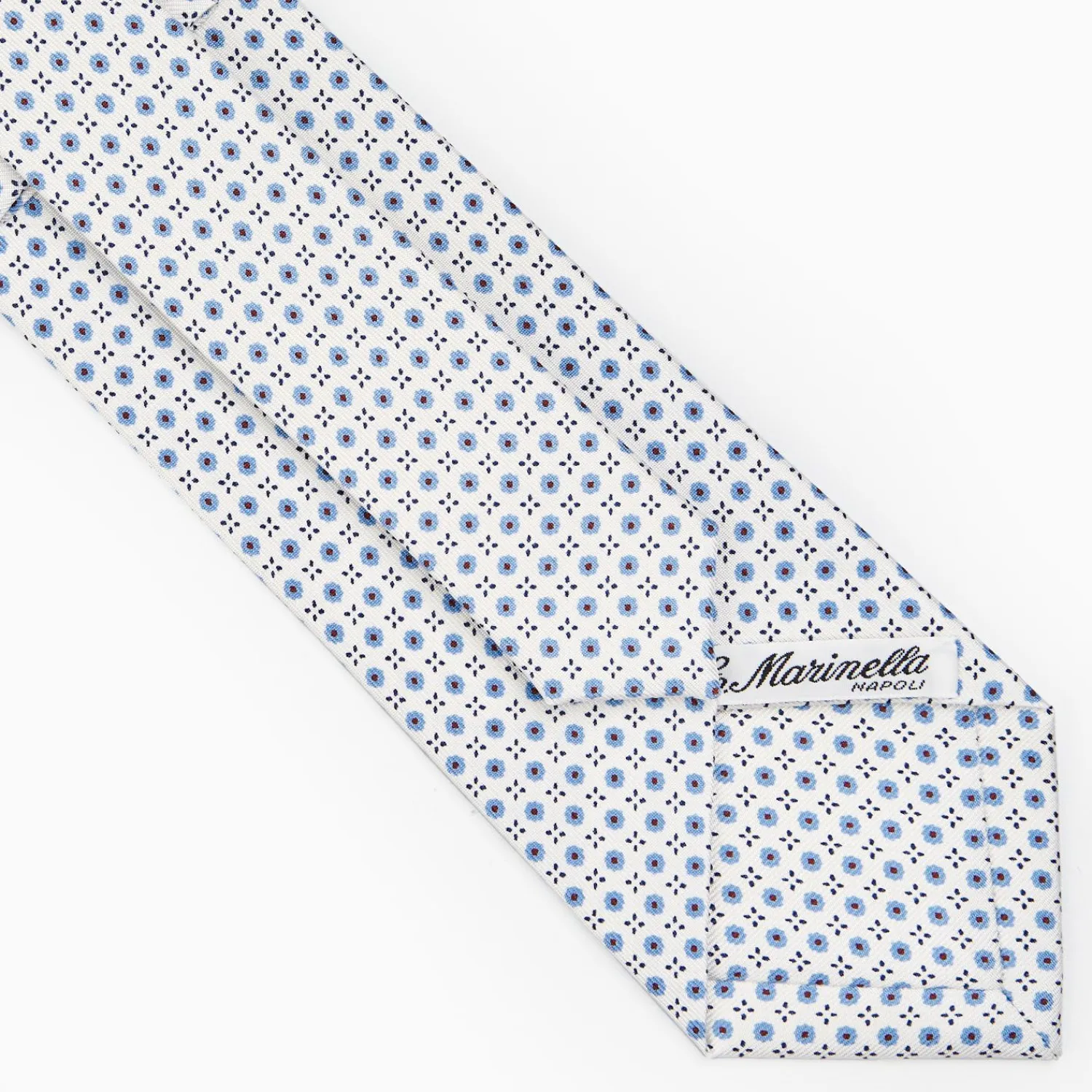 White Sartorial Classic Silk Tie - Small Flower Designs>E.Marinella Online