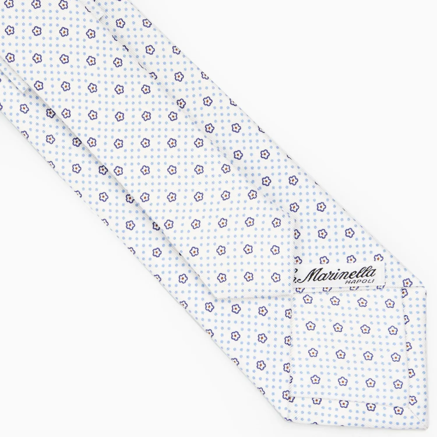 White Sartorial Classic Silk Tie - Small Flower Pattern>E.Marinella Shop