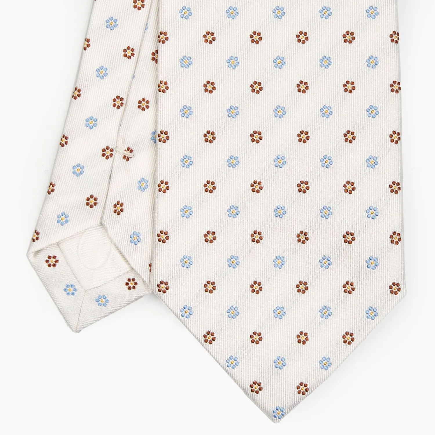 White Sartorial Jacquard Silk Tie - Small Flower Designs>E.Marinella Outlet
