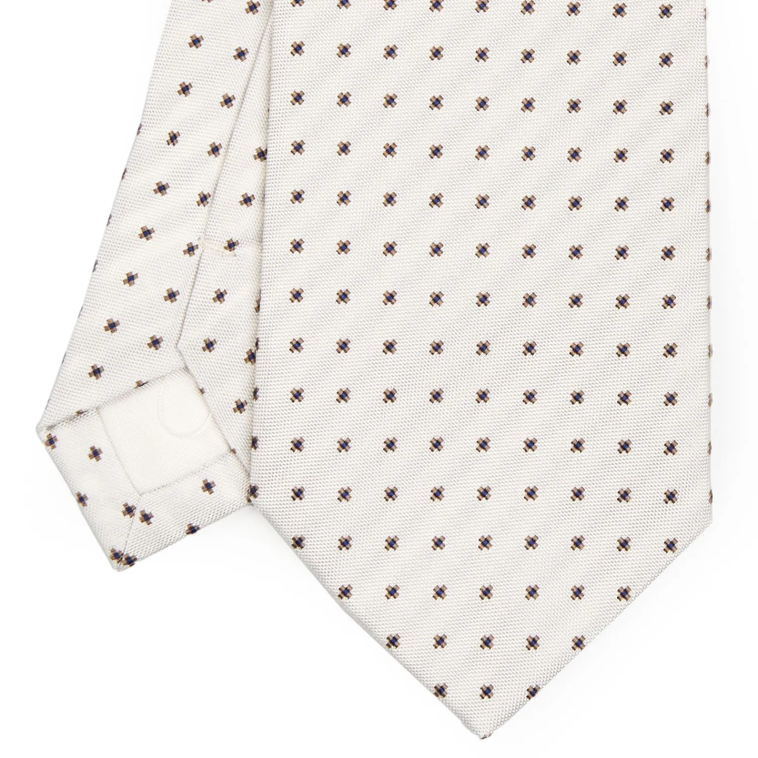 White Sartorial Jacquard Silk Tie - Small Flower Designs>E.Marinella Shop