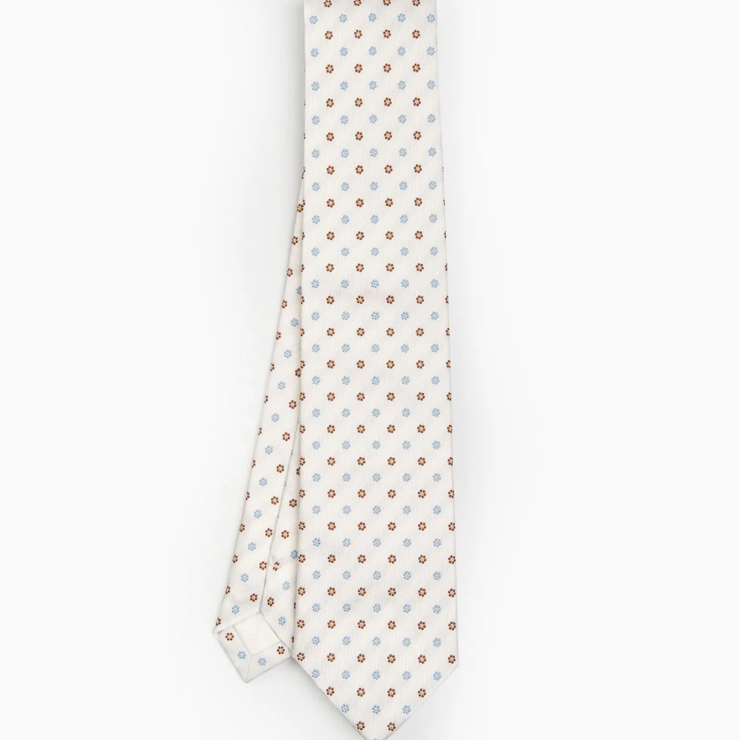 White Sartorial Jacquard Silk Tie - Small Flower Designs>E.Marinella Outlet