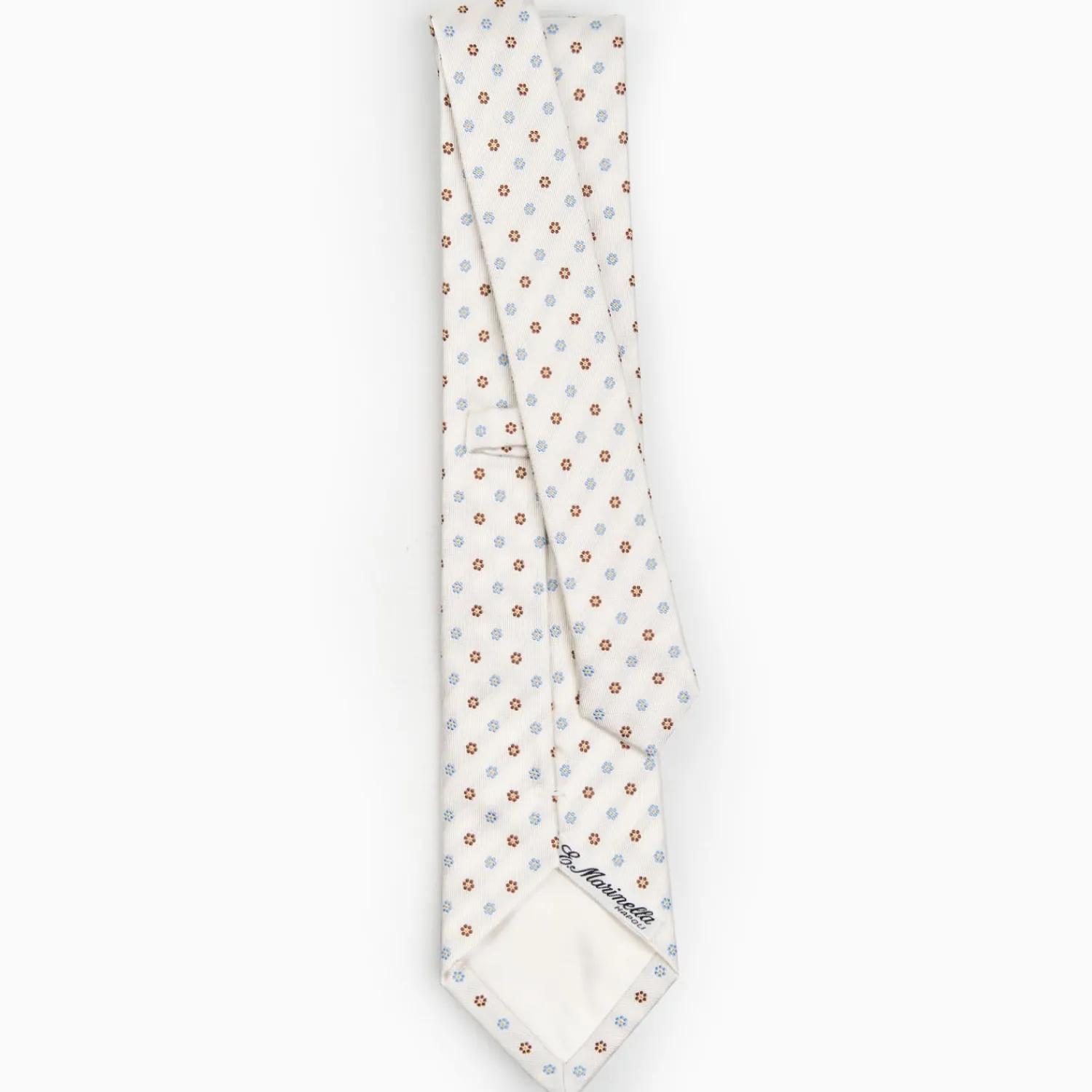 White Sartorial Jacquard Silk Tie - Small Flower Designs>E.Marinella Outlet