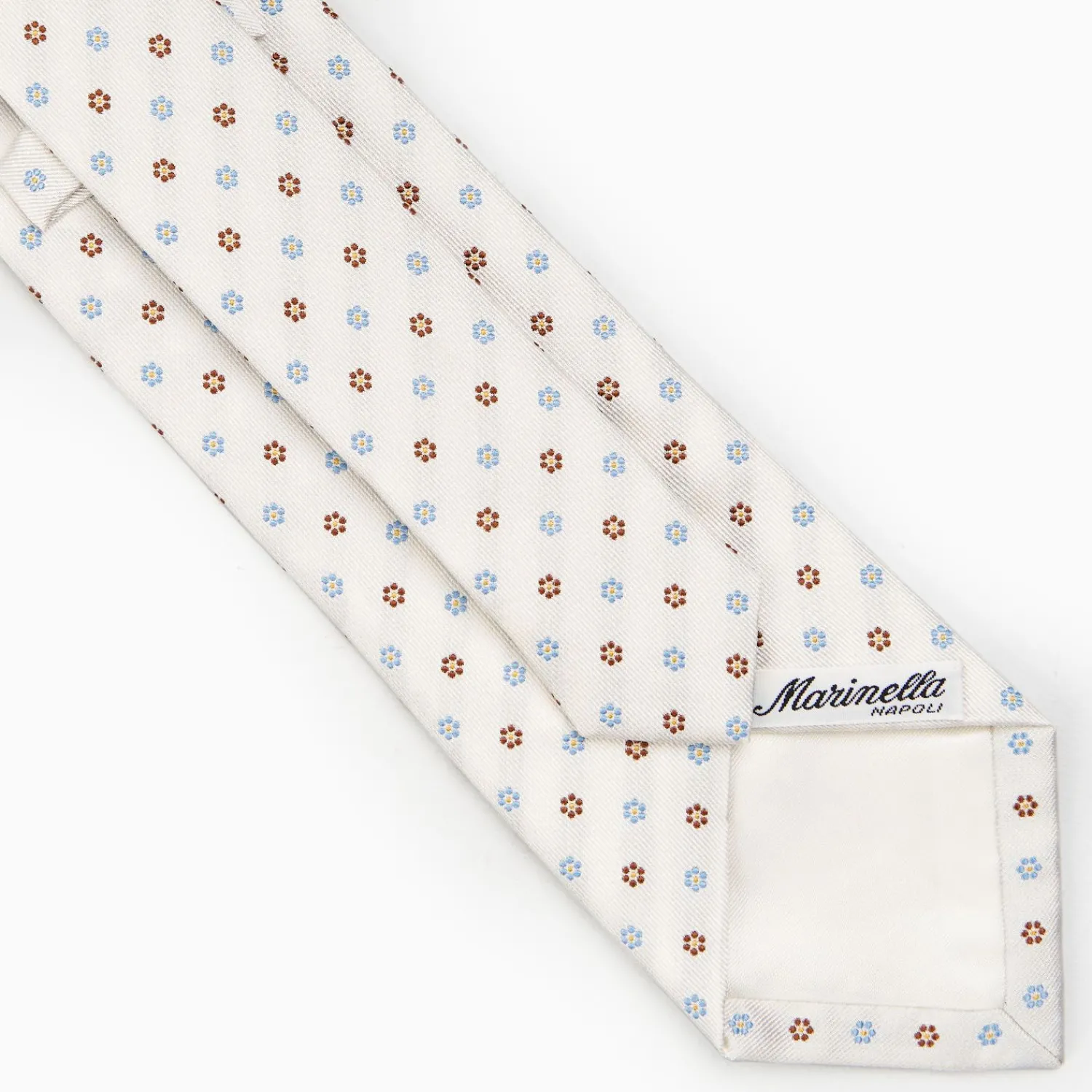 White Sartorial Jacquard Silk Tie - Small Flower Designs>E.Marinella Outlet