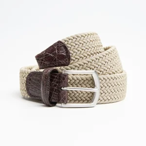 Woven Stretch Belt With Alligator Trims>E.Marinella Fashion