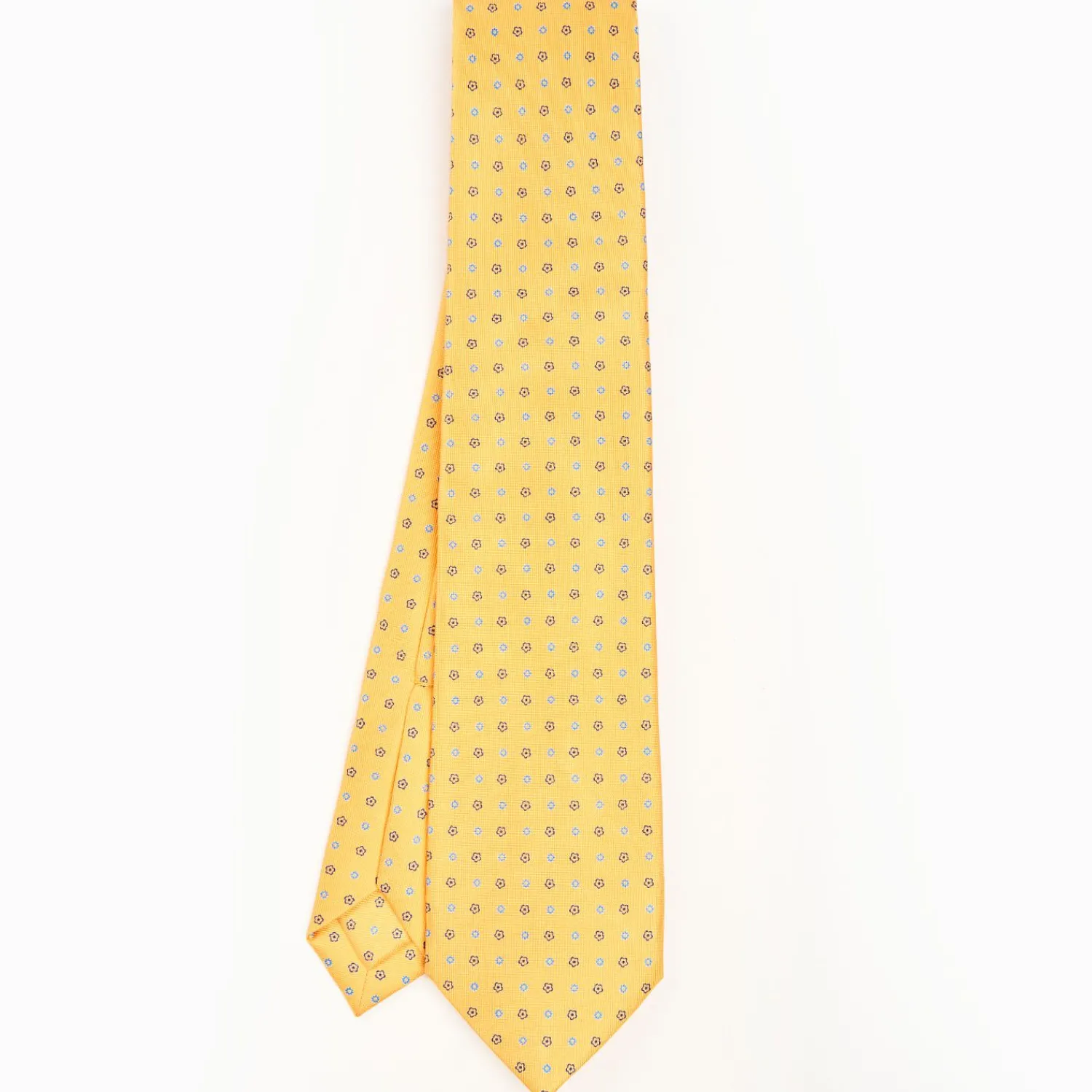 Yellow 5 Fold Sartorial Silk Tie - Small Flower Pattern>E.Marinella Cheap