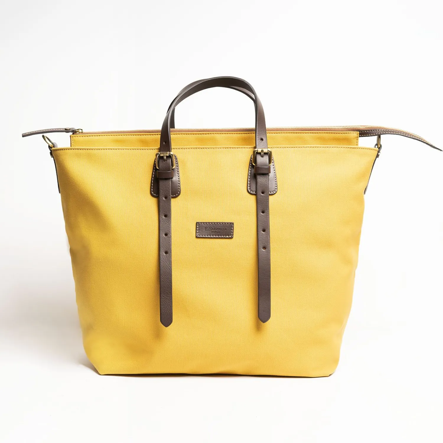 Yellow Canvas Weekend Bag With Leather Trim>E.Marinella Outlet